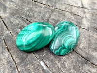 Hand Made Oval Flower Banded Malachite Cabochons - Sold Per Item - From Congo