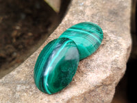 Hand Made Oval Flower Banded Malachite Cabochons - Sold Per Item - From Congo