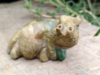 Hand Made Green Verdite Hippo Carvings x 3 From Zimbabwe