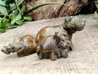 Hand Made Green Verdite Hippo Carvings x 3 From Zimbabwe