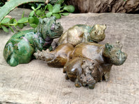 Hand Made Green Verdite Hippo Carvings x 3 From Zimbabwe