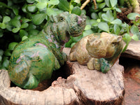 Hand Made Green Verdite Hippo Carvings x 3 From Zimbabwe