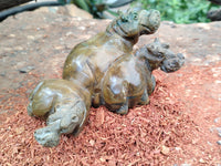 Hand Made Green Verdite Hippo Carvings x 3 From Zimbabwe