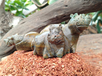 Hand Made Green Verdite Hippo Carvings x 3 From Zimbabwe