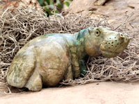 Hand Made Green Verdite Hippo Carvings x 3 From Zimbabwe