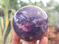 Polished Lepidolite with Pink Rubellite Spheres x 4 From Ambatondrazaka, Madagascar