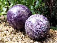 Polished Lepidolite with Pink Rubellite Spheres x 4 From Ambatondrazaka, Madagascar