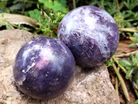 Polished Lepidolite with Pink Rubellite Spheres x 4 From Ambatondrazaka, Madagascar