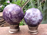 Polished Lepidolite with Pink Rubellite Spheres x 4 From Ambatondrazaka, Madagascar