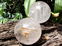 Polished Clear Quartz Crystal Balls x 2 From Madagascar