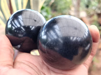 Polished Black Basalt Spheres x 12 From Madagascar