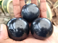 Polished Black Basalt Spheres x 12 From Madagascar