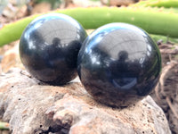 Polished Black Basalt Spheres x 12 From Madagascar