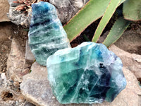 Polished On One Side Watermelon Fluorite x 2 From Uis, Namibia