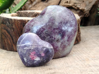 Polished Lepidolite With Pink Tourmaline Gemstone Hearts x 6 From Madagascar