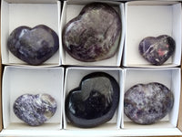 Polished Lepidolite With Pink Tourmaline Gemstone Hearts x 6 From Madagascar