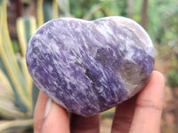 Polished Lepidolite With Pink Tourmaline Gemstone Hearts x 6 From Madagascar