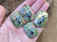 Polished Unakite Pendant with Hand Painted Zebra - Sold Per Item - From South Africa