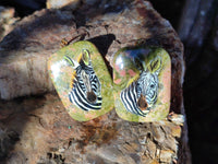 Polished Unakite Pendant with Hand Painted Zebra - Sold Per Item - From South Africa