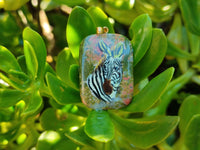 Polished Unakite Pendant with Hand Painted Zebra - Sold Per Item - From South Africa