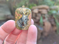 Polished Unakite Pendant with Hand Painted Zebra - Sold Per Item - From South Africa