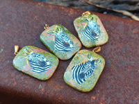 Polished Unakite Pendant with Hand Painted Zebra - Sold Per Item - From South Africa