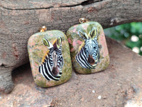 Polished Unakite Pendant with Hand Painted Zebra - Sold Per Item - From South Africa