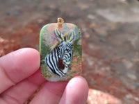 Polished Unakite Pendant with Hand Painted Zebra - Sold Per Item - From South Africa