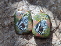 Polished Unakite Pendant with Hand Painted Zebra - Sold Per Item - From South Africa