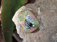 Polished Unakite Pendant with Hand Painted Zebra - Sold Per Item - From South Africa