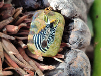 Polished Unakite Pendant with Hand Painted Zebra - Sold Per Item - From South Africa