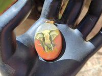 Polished Polychrome Jasper Pendant with Hand Painted Elephant - Sold Per Item - From Madagascar