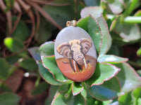 Polished Polychrome Jasper Pendant with Hand Painted Elephant - Sold Per Item - From Madagascar