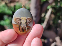 Polished Polychrome Jasper Pendant with Hand Painted Elephant - Sold Per Item - From Madagascar