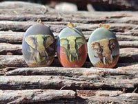 Polished Polychrome Jasper Pendant with Hand Painted Elephant - Sold Per Item - From Madagascar