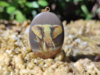 Polished Polychrome Jasper Pendant with Hand Painted Elephant - Sold Per Item - From Madagascar