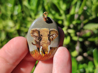 Polished Polychrome Jasper Pendant with Hand Painted Elephant - Sold Per Item - From Madagascar