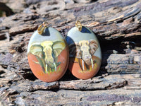 Polished Polychrome Jasper Pendant with Hand Painted Elephant - Sold Per Item - From Madagascar