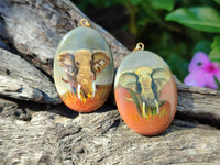 Polished Polychrome Jasper Pendant with Hand Painted Elephant - Sold Per Item - From Madagascar