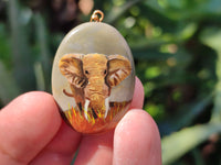 Polished Polychrome Jasper Pendant with Hand Painted Elephant - Sold Per Item - From Madagascar