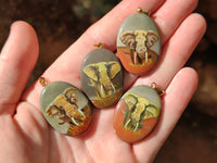 Polished Polychrome Jasper Pendant with Hand Painted Elephant - Sold Per Item - From Madagascar