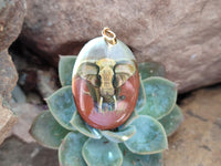 Polished Polychrome Jasper Pendant with Hand Painted Elephant - Sold Per Item - From Madagascar