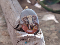 Polished Polychrome Jasper Pendant with Hand Painted Elephant - Sold Per Item - From Madagascar