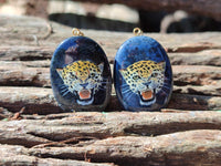 Polished Dumortierite Pendant with Hand Painted Leopard - Sold Per Item - From Mozambique