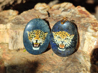 Polished Dumortierite Pendant with Hand Painted Leopard - Sold Per Item - From Mozambique