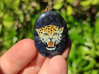 Polished Dumortierite Pendant with Hand Painted Leopard - Sold Per Item - From Mozambique