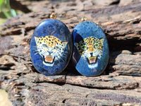 Polished Dumortierite Pendant with Hand Painted Leopard - Sold Per Item - From Mozambique