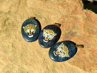 Polished Dumortierite Pendant with Hand Painted Leopard - Sold Per Item - From Mozambique