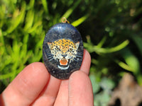 Polished Dumortierite Pendant with Hand Painted Leopard - Sold Per Item - From Mozambique