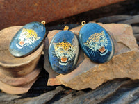 Polished Dumortierite Pendant with Hand Painted Leopard - Sold Per Item - From Mozambique